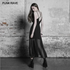 Punk Rave Store Elegant Gothic Layered Lace Chiffon Strap Dress