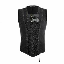 Punk Rave Store Black Rock Cotton Leather Belt Sleeveless Punk Shirts For Men