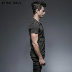 Punk Rave Store Black Soilder Open Collar Short Sleeve Cotton Punk Shirts For Men