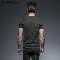 Punk Rave Store Black Soilder Open Collar Short Sleeve Cotton Punk Shirts For Men