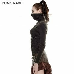 Punk Rave Store Coffe Steampunk Tight Mesh Punk Shirts With High Collar