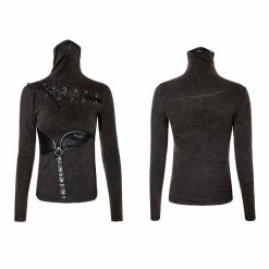 Punk Rave Store Coffe Steampunk Tight Mesh Punk Shirts With High Collar