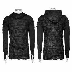 Punk Rave Store Womens & Mens Double Layers Irregular Dark Gothic Shirt With Black Hole Hooded