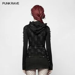 Punk Rave Store Womens & Mens Double Layers Irregular Dark Gothic Shirt With Black Hole Hooded