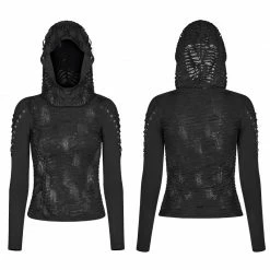 Punk Rave Store Womens & Mens Double Layers Irregular Dark Gothic Shirt With Black Hole Hooded