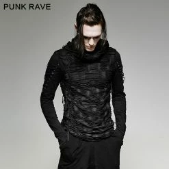 Punk Rave Store Womens & Mens Double Layers Irregular Dark Gothic Shirt With Black Hole Hooded