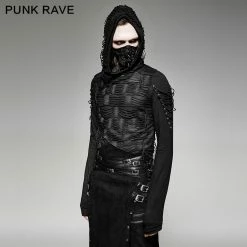 Punk Rave Store Womens & Mens Double Layers Irregular Dark Gothic Shirt With Black Hole Hooded