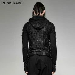 Punk Rave Store Womens & Mens Double Layers Irregular Dark Gothic Shirt With Black Hole Hooded