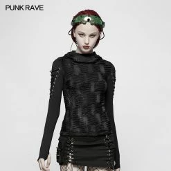 Punk Rave Store Womens & Mens Double Layers Irregular Dark Gothic Shirt With Black Hole Hooded