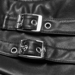 Punkravestore High Waist Metal Buckle Decorative Pleated PU Half Skirt Women