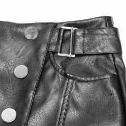 Punkravestore Gothic Military Uniform Buckle Skinny PU Leather Pants (with Belt)