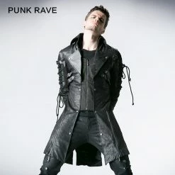 Punk Rave Store Studded Special Hot Fit Leather Long Gothic Coat