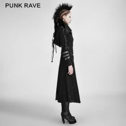 Punk Rave Store Black Winter High Collar Long Rock Punk Coat Cyber Goth