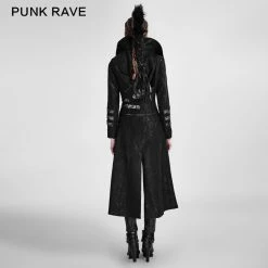 Punk Rave Store Black Winter High Collar Long Rock Punk Coat Cyber Goth