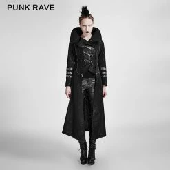 Punk Rave Store Black Winter High Collar Long Rock Punk Coat Cyber Goth