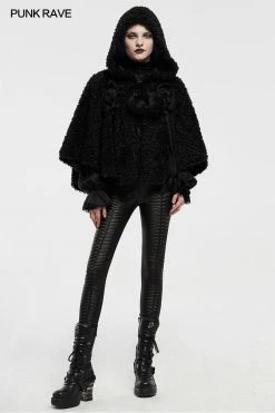 Punkravestore Lolita Heart-shaped Hollow Black Plush Cape