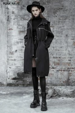 Punkravestore Wizard Hat Drawstring Loose Long Windbreaker