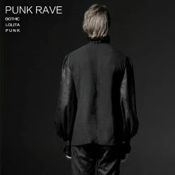 Punk Rave Store Fashion Black Soft Gothic Shirt With High Stand Collar For Men