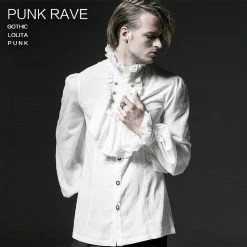 Punk Rave Store Fashion Black Soft Gothic Shirt With High Stand Collar For Men