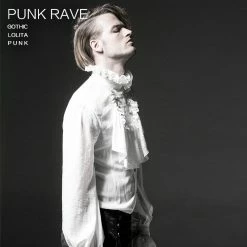 Punk Rave Store Fashion Black Soft Gothic Shirt With High Stand Collar For Men