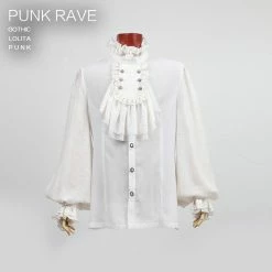 Punk Rave Store Fashion Black Soft Gothic Shirt With High Stand Collar For Men