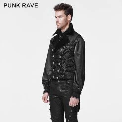 Punk Rave Store Black Lace Lapel Gothic Shirt With Bubble Long Sleeve