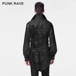 Punk Rave Store Black Lace Lapel Gothic Shirt With Bubble Long Sleeve
