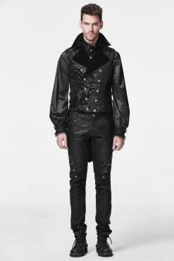 Punk Rave Store Black Lace Lapel Gothic Shirt With Bubble Long Sleeve