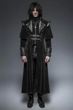 Punk Rave Store Military Black Leather Long Gothic Trench Coats With Belts