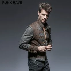 Punk Rave Store Steampunk Zipped Short Punk Jacket With Stand-up Collar Punk Leather Jacket