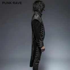 Punk Rave Store Unique Asymmetry Balck Gothic Trench Coats With Swallow Tail