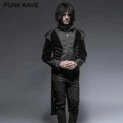 Punk Rave Store Unique Asymmetry Balck Gothic Trench Coats With Swallow Tail