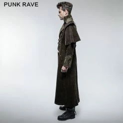 Punk Rave Store Gothic Mens Coat Military Cape Style Modern Gothic Trench Coats For Men