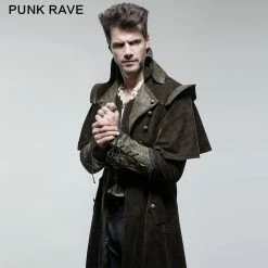 Punk Rave Store Gothic Mens Coat Military Cape Style Modern Gothic Trench Coats For Men