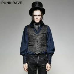 Punk Rave Store Gothic Steampunk V Collar Punk Vest With Metal Carving Buttons In The Front
