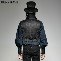 Punk Rave Store Gothic Steampunk V Collar Punk Vest With Metal Carving Buttons In The Front