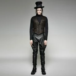 Punk Rave Store Gothic Steampunk V Collar Punk Vest With Metal Carving Buttons In The Front