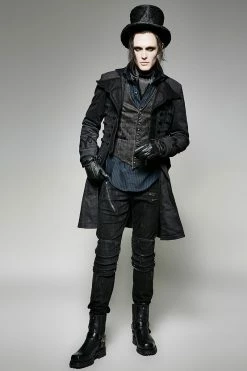 Punk Rave Store Gothic Steampunk V Collar Punk Vest With Metal Carving Buttons In The Front