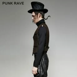 Punk Rave Store Gothic Steampunk V Collar Punk Vest With Metal Carving Buttons In The Front