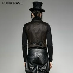 Punk Rave Store Gothic Steampunk V Collar Punk Vest With Metal Carving Buttons In The Front