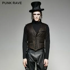 Punk Rave Store Gothic Steampunk V Collar Punk Vest With Metal Carving Buttons In The Front