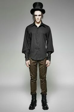 Punk Rave Store Great Black Striped Punk Shirts With Vertical Sense Plaids