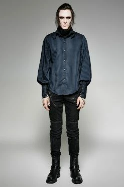 Punk Rave Store Great Black Striped Punk Shirts With Vertical Sense Plaids