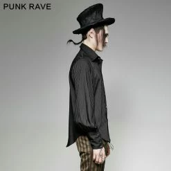 Punk Rave Store Great Black Striped Punk Shirts With Vertical Sense Plaids