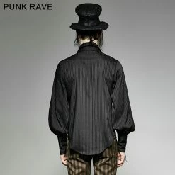 Punk Rave Store Great Black Striped Punk Shirts With Vertical Sense Plaids