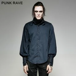 Punk Rave Store Great Black Striped Punk Shirts With Vertical Sense Plaids