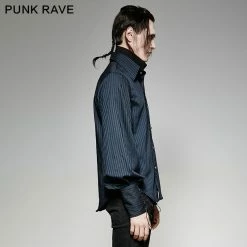 Punk Rave Store Great Black Striped Punk Shirts With Vertical Sense Plaids