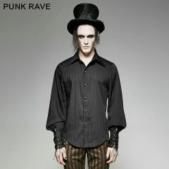 Punk Rave Store Great Black Striped Punk Shirts With Vertical Sense Plaids