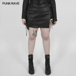 Punkravestore Women Irregular Steampunk Half Skirt