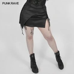 Punkravestore Women Irregular Steampunk Half Skirt